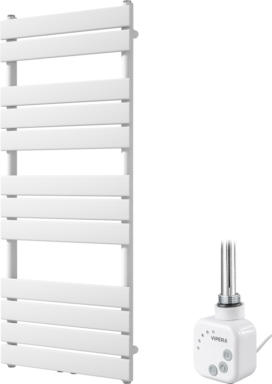 Vipera Vulcan enkele handdoekradiator 50 x 120 cm elektrische verwarming mat wit zij- en middenaansluiting 500W, weerstand inbegrepen