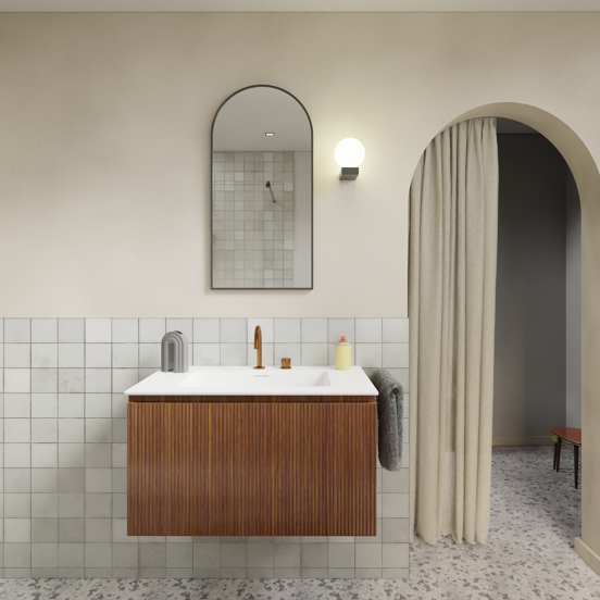 Storke Ribs meuble sous-vasque suspendu 85 x 52 cm noyer 2 tiroirs