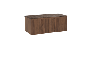 Balmani Fila hängendes Möbelstück Set: 120 x 55 cm, Nussbaum, mit Stretto Einzel- oder Doppel Waschtischplatte, Marmor, Dark Emperador, Vertikale symmetrische gerade Rippe