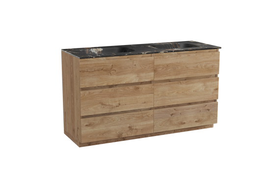 Balmani Lucida staand badkamermeubel 150 x 55 cm ruwe eik met Tablo Arcato dubbele wastafel in marmer portoro gold