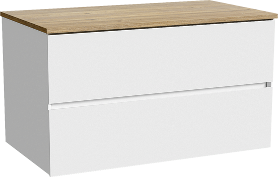 Storke Edge zwevend badkamermeubel 95 x 52 cm glanzend wit met Panton enkel tablet in melamine ruwe eik