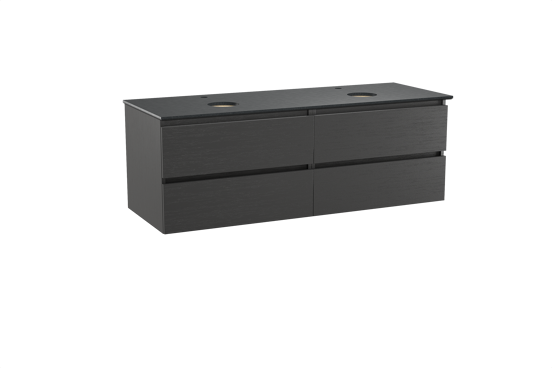 Balmani Lucida meuble salle de bains suspendu 150 x 55 cm chêne noir avec Facetta tablette double en granit noir