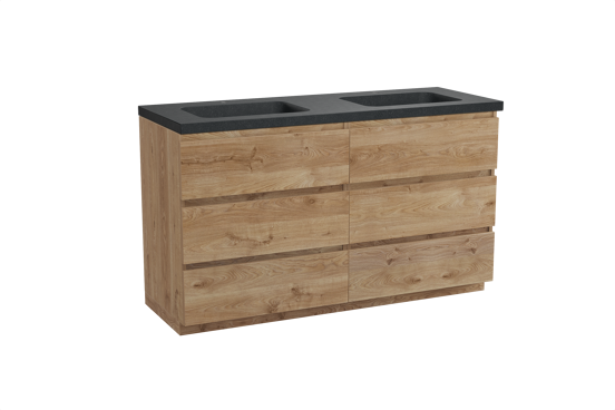 Balmani Lucida staand badmeubel 150 x 55 cm ruw eiken met Napoli dubbele wastafel in zwart graniet