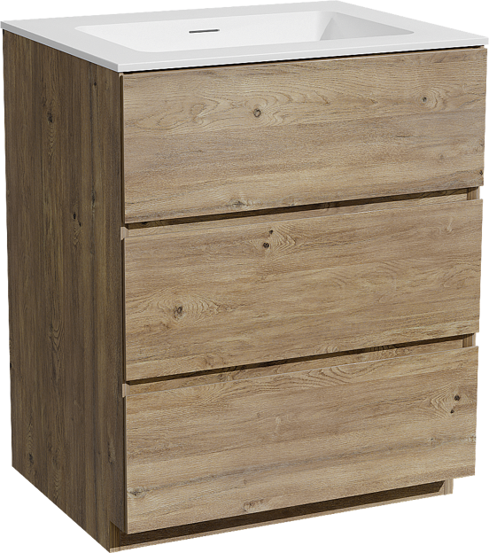 Storke Edge meuble salle de bains à poser 65 x 52 cm chêne brut avec Mata plan simple en solid surface blanc mat