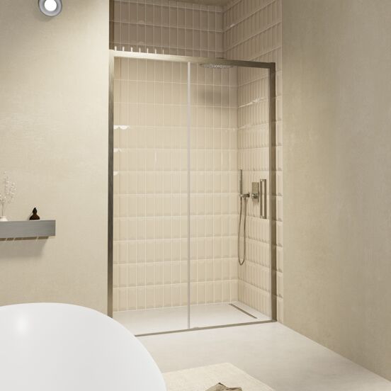 Balmani Senses Design porte coulissante réversible 140 cm x 210 cm verre transparent, Profil Brushed GunMetal