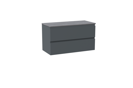 Linie Lado meuble salle de bains suspendu 100 x 46 cm bleu anthracite avec Lado tablette simple ou double en mélaminé béton gris foncé