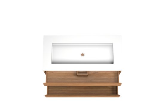 Balmani Mitra meuble salle de bains suspendu 120 x 55 cm teck avec Tablo Stretto lavabo simple pour 2 trous de robinet en solid surface blanc mat