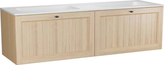Balmani Lemon meuble salle de bains suspendu 180 x 55 cm, placage chêne naturel avec Tablo Strada double vasque en blanc mat