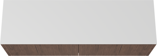 Balmani Eclips meuble salle de bains suspendu 180 x 55 cm Noyer américain avec Stretto tablette simple ou double en Solid Surface blanc mat, Nervure droite symétrique verticale