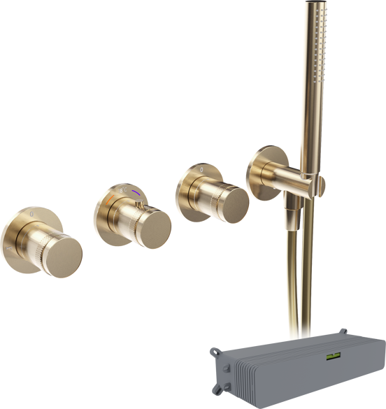 Blaufoss Pavilion Thermostat-Duscharmatur: Unterputz, Brushed Champagne Gold, Einbauelement inklusive