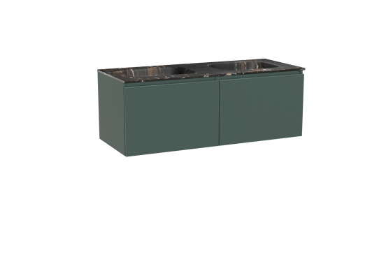 Balmani Sfera hängendes Möbelstück Set: 135 x 55 cm, Forest, mit Tablo Arcato Doppelwaschtisch, Marmor Portoro Gold
