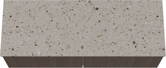 Balmani Forma hängendes Möbelstück Set: 150 x 55 cm, Geräucherte Eiche, mit Stretto Einzel- oder Doppel Waschtischplatte, Terrazzo in Greige, Vertikale symmetrische gerade Rippe