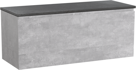 Linie Lado zwevend badmeubel 120 x 46 cm beton donkergrijs met Lado enkel of dubbel wastafelblad in melamine grijze leisteen