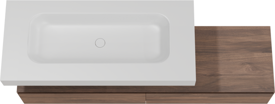 Balmani Mitra Elements hängendes Möbelstück Set: 180 x 55 cm, Amerikanischer Nussbaum mit Arcato Einzelwaschtisch für 2 Armaturenlöcher 120 cm, Solid Surface Weiß matt