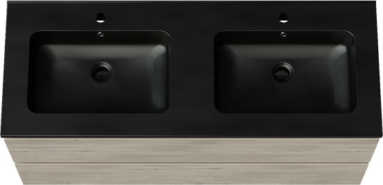 Linie Lado meuble salle de bains suspendu 120 x 46 cm chêne gris avec Vano double vasque en marbre composite noir mat