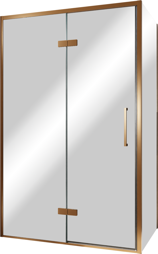 Balmani Senses Design douchehoek met linkse draaideur en vaste zijwand, 120 x 100 cm, Reflex spiegelglas, Brushed Rosegold profielen, met coating