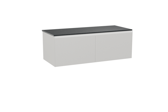 Balmani Fila meuble salle de bains suspendu 135 x 55 cm blanc mat avec Stretto tablette simple ou double en granit noir, Nervure droite symétrique verticale
