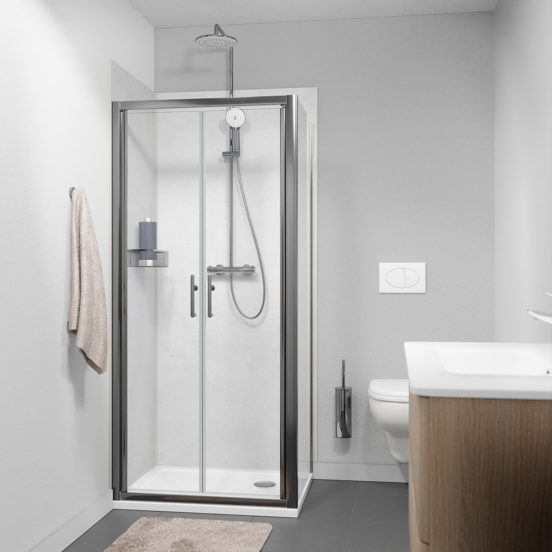 Linie Cadiz porte battante 90 cm x 190 cm verre transparent profil chrome brossé