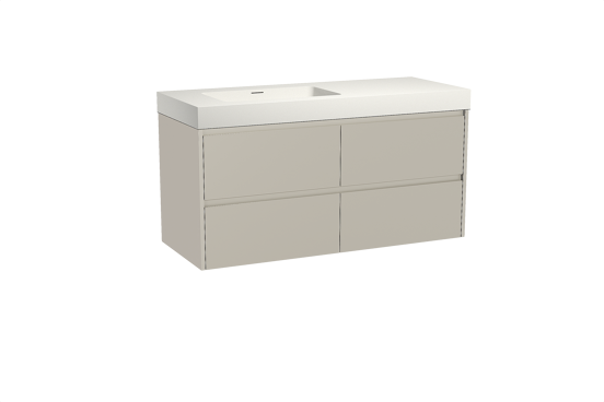 Storke Seda meuble salle de bains suspendu 130 x 52 cm soie grise avec Mata High vasque asymétrique gauche en solid surface blanc mat