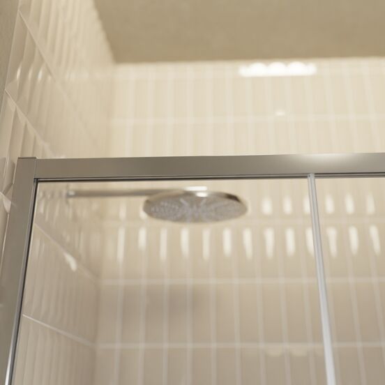 Balmani Senses Design douche schuifdeur rechts 140 cm x 210 cm Helder glas met matte strook glas, Chroom profielen