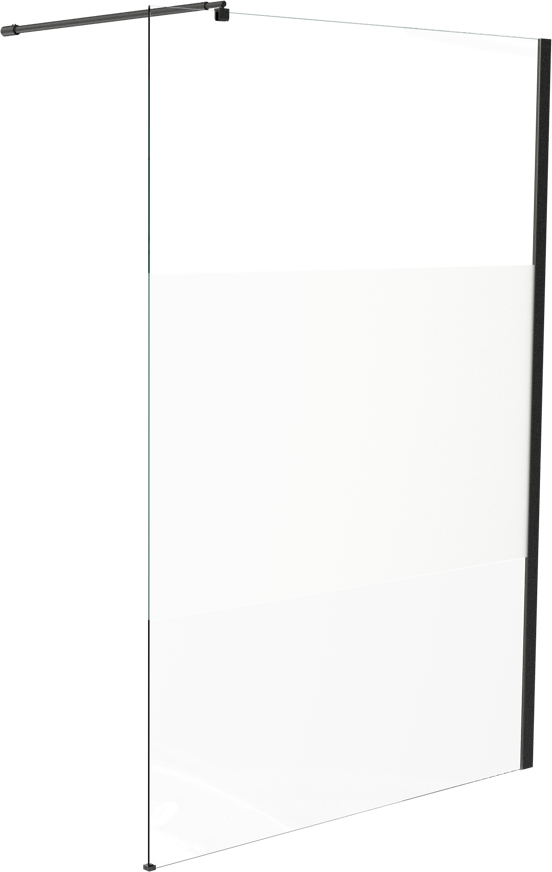 Linie Walk-In inloopdouche 140 x 200 cm helder glas met matte strook mat zwart profiel