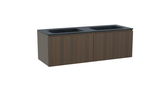Balmani Sfera meuble salle de bains suspendu 150 x 55 cm eucalyptus avec Tablo Strada double vasque en marbre composite noir mat