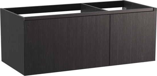 Balmani Fila hängender Waschbeckenunterschrank: 120 x 55 cm, asymmetrisch links, Eiche Schwarz, Furnierholz, 4 Schubladen