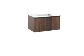 Balmani Forma meuble salle de bains suspendu 90 x 55 cm noyer américain avec Tablo Stretto plan simple en solid surface blanc mat, Nervure droite symétrique verticale