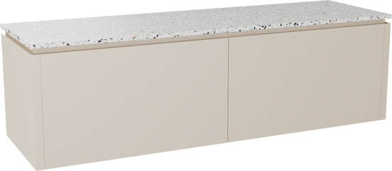 Balmani Eclips zwevend badkamermeubel 180 x 55 cm Sandbeige met Stretto enkel of dubbel tablet in Bianco Nero Terrazzo