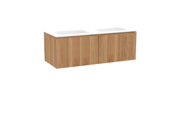 Balmani Idra meuble salle de bains suspendu 135 x 55 cm teck avec Tablo Strada double vasque en marbre composite blanc mat