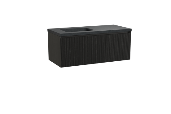 Balmani Fila meuble salle de bains suspendu 120 x 55 cm chêne noir avec Napoli plan vasque asymétrique à gauche en granit noir, Nervure droite symétrique verticale