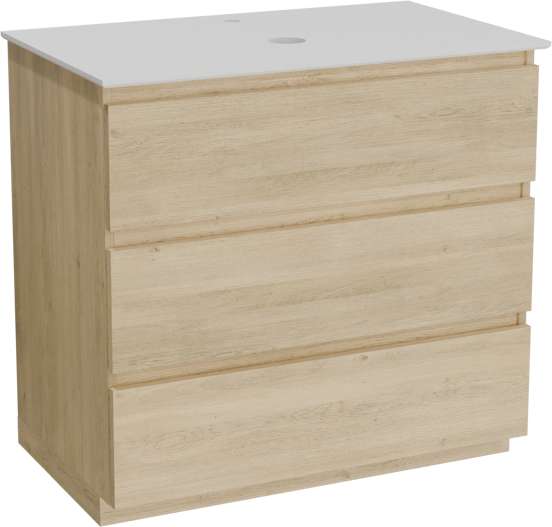 Balmani Lucida staand badmeubel 90 x 55 cm verweerd eiken met Facetta enkel wastafelblad in solid surface mat wit