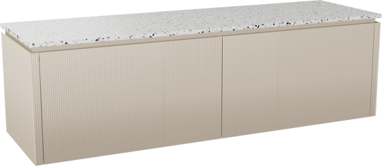 Balmani Eclips meuble salle de bains suspendu 180 x 55 cm Sandbeige avec Stretto tablette simple ou double en Bianco Nero Terrazzo, Nervure droite symétrique verticale
