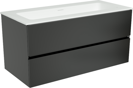 Storke Edge meuble salle de bains suspendu 100 x 46 cm noir mat avec Mata plan simple en solid surface blanc mat