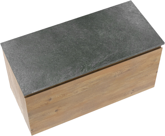Linie Lado meuble salle de bains suspendu 100 x 46 cm chêne naturel avec Lado tablette simple ou double en mélaminé ardoise gris