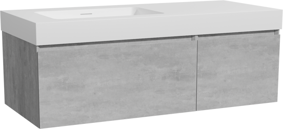 Storke Edge zwevend badkamermeubel 120 x 52 cm beton donkergrijs met Mata High asymmetrisch linkse wastafel in solid surface mat wit