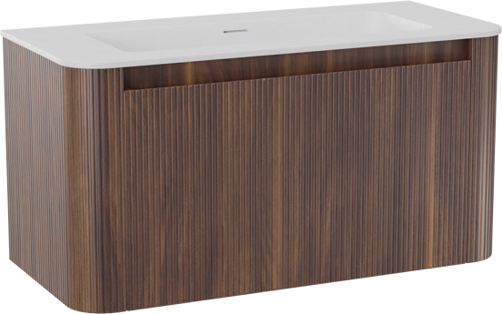 Storke Soft hängendes Möbelstück Set: 100 x 46 cm, Nussbaum, mit Mata Soft Einzelwaschtisch Solid Surface Weiβ matt, Vertikale symmetrische gerade Rippe