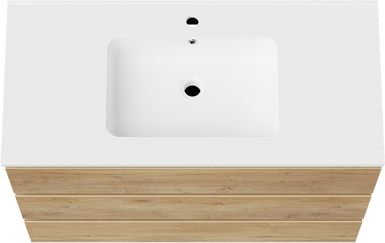Linie Lado freistehendes Möbelstück Set: 100 x 46 cm, Naturbelassene Eiche, mit Vano Einzelwaschtisch, Marmorkomposit Weiß matt