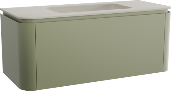 Balmani Moon meuble salle de bains suspendu 130 x 55 cm vert sauge avec Moon plan simple en top solid soie grise