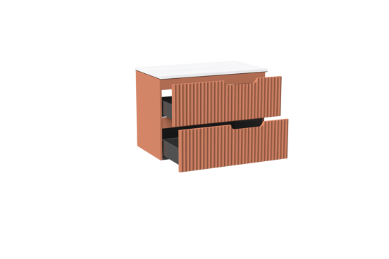 Linie Ribbo meuble salle de bains suspendu 80 x 46 cm cotto avec Lado tablette simple en marbre composite blanc mat, Nervure circulaire symétrique verticale