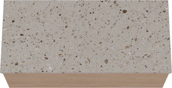 Balmani Forma hängendes Möbelstück Set: 120 x 55 cm, Naturbelassene Eiche, mit Stretto Einzel- oder Doppel Waschtischplatte, Terrazzo in Greige, Horizontale symmetrische gerade Rippe