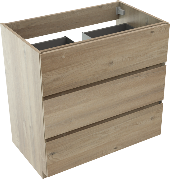 Storke Edge stehender Waschbeckenunterschrank: 85 x 52 cm, Eiche rustikal, 3 Schubladen
