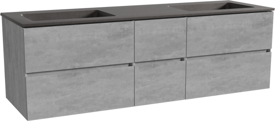 Storke Edge zwevend badmeubel 165 x 52 cm beton donkergrijs met Scuro dubbele wastafel in kwarts mat zwart