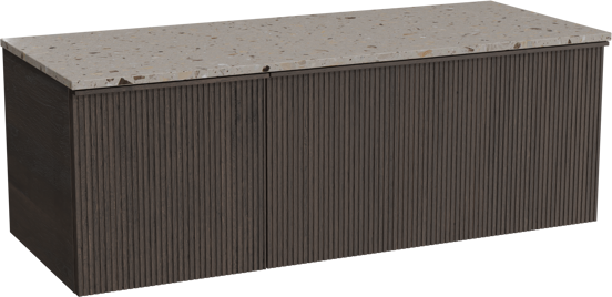 Balmani Forma meuble salle de bains suspendu 135 x 55 cm chêne fumé avec Stretto tablette simple ou double en terrazzo greige terrazzo, Nervure droite symétrique verticale