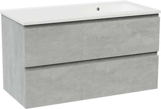 Linie Lado meuble salle de bains suspendu 100 x 46 cm béton gris foncé avec Vano vasque asymétrique droite en marbre composite blanc brillant