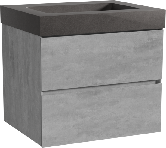 Storke Edge hängendes Möbelstück Set: 65 x 52 cm, Beton dunkelgrau, mit Scuro High Einzelwaschtisch, Quarz Schwarz matt