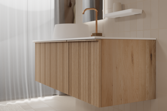 Balmani Forma zwevende wastafelonderkast 75 x 55 cm naturel eiken 2 lades vert. asym. groef