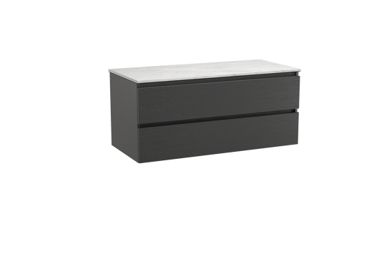 Balmani Lucida meuble salle de bains suspendu 120 x 55 cm chêne noir avec Stretto tablette simple ou double en marbre carrara