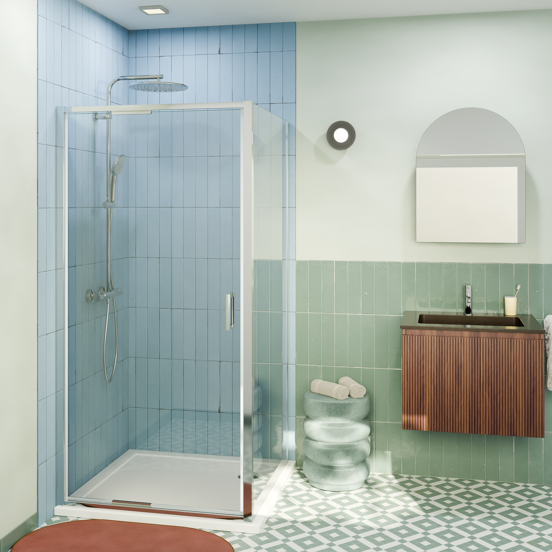 Luca Varess Vidor In paroi de douche avec porte pivotante et paroi latérale fixe 100 x 80 cm verre transparent profil chrome brillant