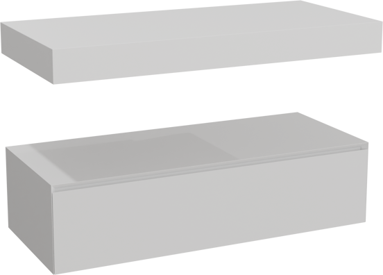 Balmani Mitra Elements meuble salle de bains suspendu 120 x 55 cm blanc mat avec Modus tablette simple ou double en solid surface blanc mat